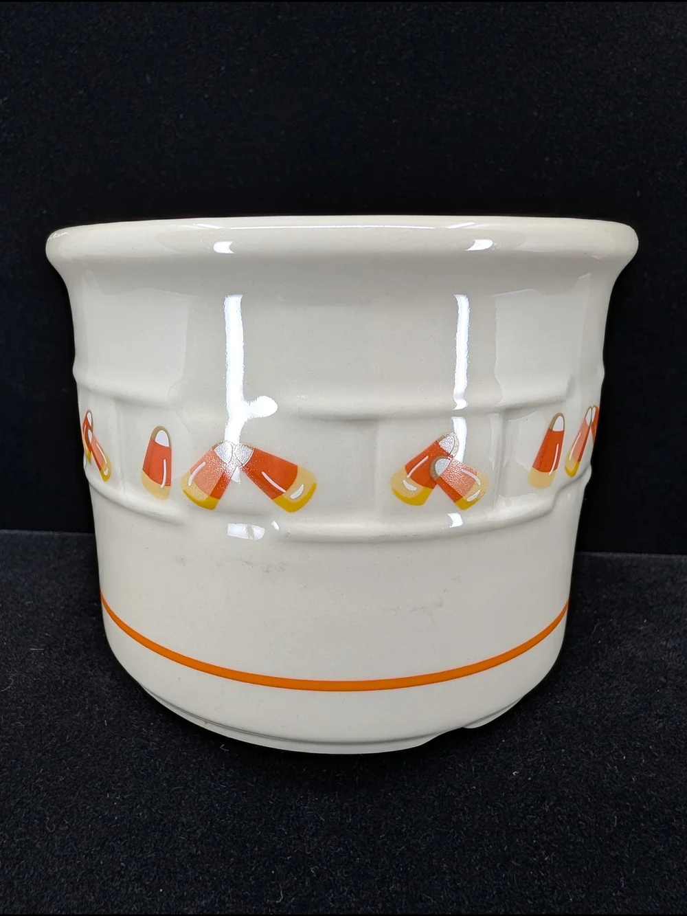 Longaberger Woven Traditions Candy Corn One Pint Crock Halloween Ceramic